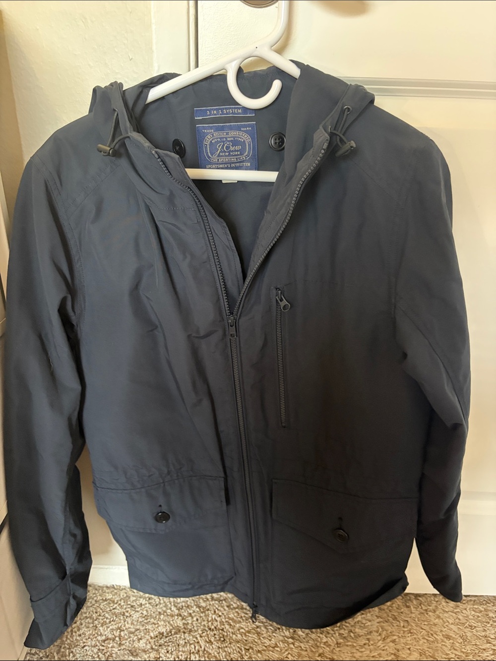 J. Crew Men's Dark Blue Hooded Lightweight Jacket waterproof